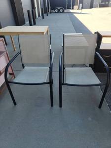 lot 2704 image: Outdoor Patio Chairs 2-Pack Black Frame Sling Seat Set
