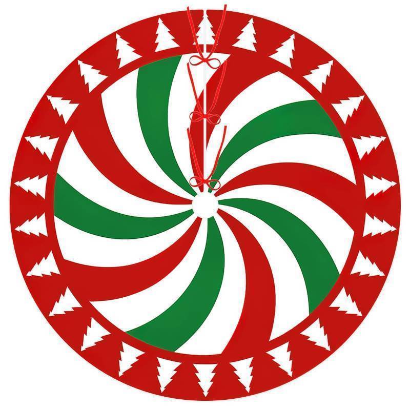 lot 29039 image: Christmas Tree Skirt 36 Inch, Tree Red Green Spiral Candy Xmas Tree Skirt Christmas Tree Mat for Home Party Holiday Indoor Outdoor Decorations - Retail $10