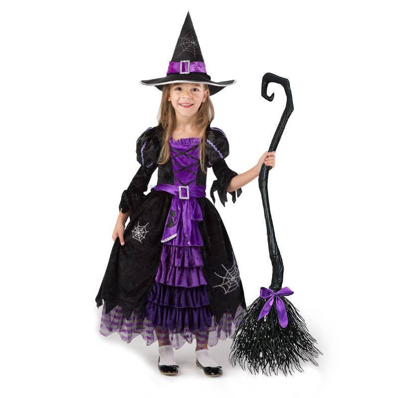 lot 59069 image: Spooktacular Creations Halloween Fairytale Witch Dress for Kids, Girls Cute Witch Costume Deluxe Set with Broom for Toddler Halloween Role Play Parties, Purple - Retail $30
