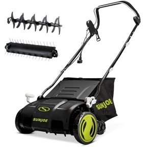 lot 29623 image: Sun Joe 15-Inch Lawn Dethatcher with Scarifier Blade Reel, VISIBLE USE. - Retail $170