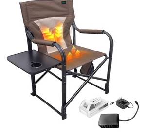lot 29629 image: Bliss Hammocks 24V Heated Directors Chair, Brown, Wide - Retail $113