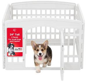 lot 29644 image: IRIS USA 4-Panel Dog Playpen, Pet Enclosure, WhitePuppy Training, Configurable Layout, Multi-Shape Setup, Custom Pen Configuration, Secure Door Latch, Stable Non-Tip Base - Retail $50