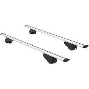 lot 29646 image: Elevate Outdoor 54  Aluminum Cross Bars with 195 lb. Capacity and Protective Clamps, MISSING 3 RUBBER PARTS & KEY. - Retail $50