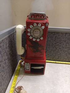 lot 3000 image: Red Rotary Dial Pay Phone with Eagle Decal