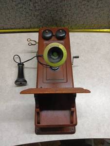 lot 3012 image: Kellogg Wooden Wall Crank Telephone