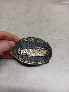 lot 3015 image: 1904 McCormick Header Steam and Gas Engine Show 1985 Valley Centennial Belt Buckle Limited Edition Serial 028
