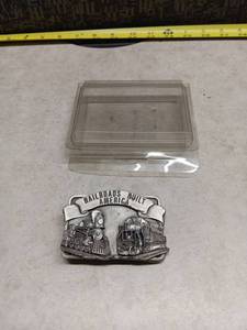 lot 3022 image: Railroads Built America Belt Buckle with Display Case