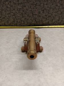 lot 3030 image: Brass Cannon Model with Wood Carriage and Accessories - Front Wheels Detached