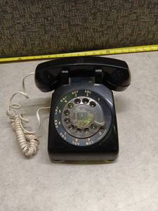 lot 3038 image: Black Rotary Dial Telephone with Handset and Coiled Cord