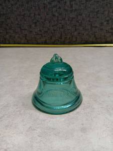 lot 3049 image: Green Glass Bell with Pioneers and Telephone Embossed Text