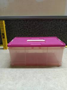 lot 3050 image: Sterilite 1690 Storage Container Pink Lid Clear Base