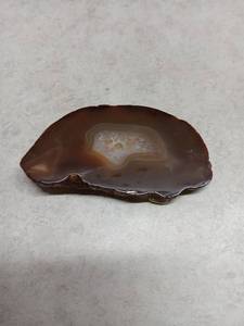 lot 3102 image: Brown Agate Slice Belt Buckle with Brass Fitting