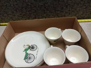 lot 3108 image: Bicycle Tableware Set of Cups &Plates Vintage Transportation Decor - All Mismatches