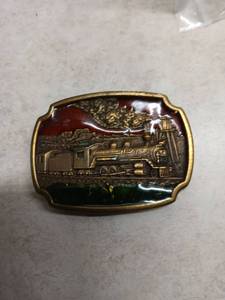 lot 3122 image: Brass Belt Buckle with Steam Locomotive and Enamel Inlay