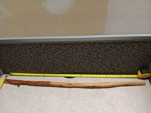 lot 3168 image: Hand-Carved Wood Walking Stick with Cord Wrist Loop approx 40 in