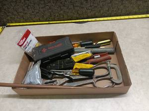 lot 3216 image: Cle-Line Case, Hyper Tough Wire Connectors, Screwdrivers, Snips & C-Clamps Lot