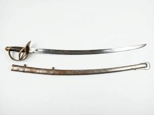 lot 3226 image: Reproduction Cavalry Saber with Brass Guard and Steel Scabbard