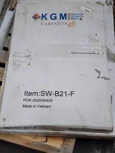 lot 73 image: Kansas Granite Mart White Shaker 21 Ready to Assemble Base Cabinet (New In Box)