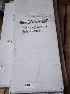 lot 75 image: Kansas Granite Mart White Shaker 36x 12 Ready to Assemble Bridge Cabinet (New In Box)