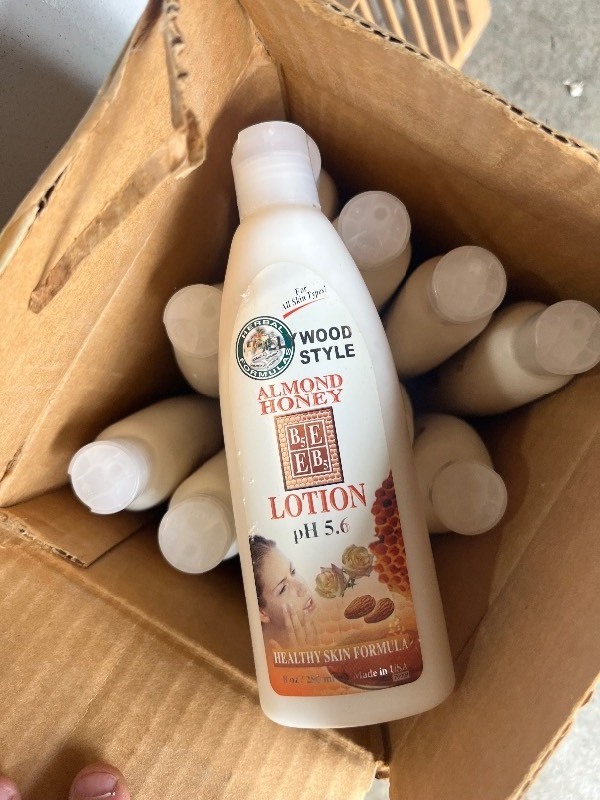 lot 15 image: Box of 12 Bottles of Almond Honey LOTION pH 5.6 HEALTHY SKIN FORMULA (8 oz.  250 ml per Bottle)