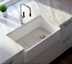 lot 50 image: New Rohl Allia 32-34 Farmhouse Single Basin Fireclay Kitchen Sink Retails $496