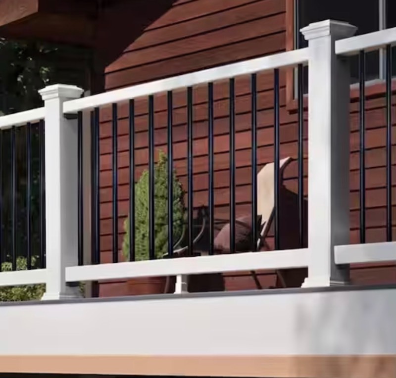 lot 159 image: 6 ft. x 36 in. Select Horizontal T-Rail Kit with Round Aluminum Balusters Full Span - Classic White Retails $182