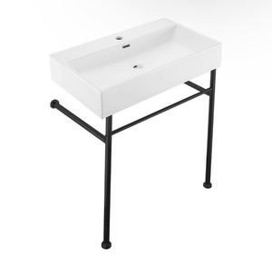 lot 17 image: New Swiss Madison Claire 30 in. Console Sink White Basin Black Legs Retails $220