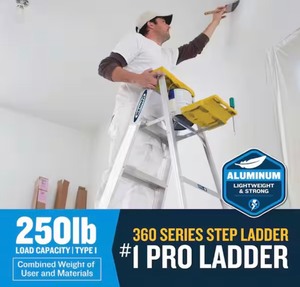 lot 10 image: 8 ft. Aluminum Step Ladder (12 ft. Reach Height) with 250 lb. Load Capacity Type I Duty Rating Retails $160