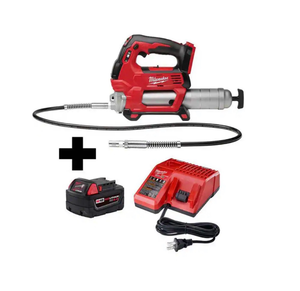 lot 33 image: M18 18V Lithium-Ion Cordless Grease Gun 2-Speed WM18 Starter Kit Wone 5.0 Ah Battery and Charger - Retail $492