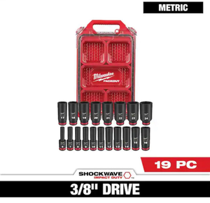 lot 37 image: SHOCKWAVE Impact-Duty 38 in. Drive Metric Deep Well Impact PACKOUT Socket Set (19-Piece) - Retail $125