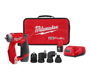 lot 48 image: M12 FUEL 12V Lithium-Ion Brushless Cordless 4-in-1 Installation 38 in. Drill Driver Kit with 4-Tool Heads - Retail $229