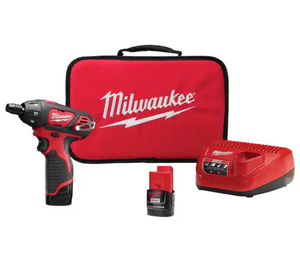 lot 49 image: M12 12V Lithium-Ion Cordless 14 in. Hex Screwdriver Kit with One 1.5Ah Battery, Charger and Tool Bag - Retail $99