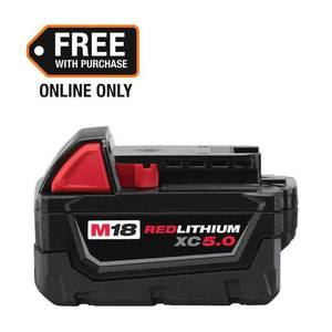 lot 50 image: Milwaukee 48-11-1850 M18 REDLITHIUM XC 5.0Ah Battery Pack �� 18V Lithium-Ion Rechargeable Power Tool Battery - Retail $169