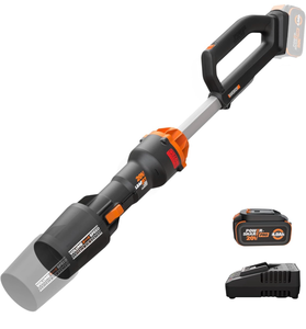 lot 107 image: WORX Cordless Leaf Blower, 20V Electric Blower for Leaf Removal, WG543Brushless Power, 410 CFM & 130 MPH Airflow, Lightweight at 3.8 LBS, 4.0Ah Battery & 2.0A Charger Included, PowerShare - Retail $140