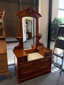 lot 301 image: Victorian Eastlake-Style drop well marble top 4 drawer dresser78 x 42 x 19 in