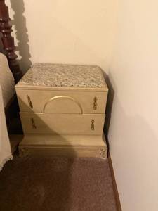 lot 411 image: Designer Imports International 2 drawer marble top nightstand 25 x 28 x 21 in