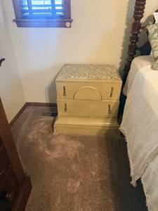 lot 412 image: Designer Imports International 2 drawer marble top nightstand 25 x 28 x 21 in