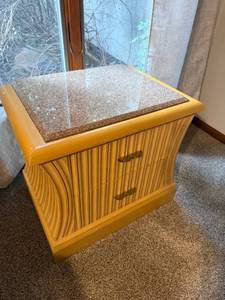 lot 415 image: 2 drawer marble top nightstand 24 x 28 x 20 in