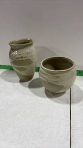 lot 1011 image: Two Ceramic Vessels with Textured Surface Design