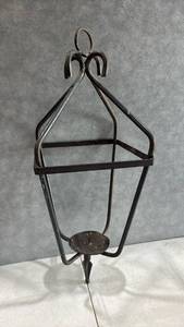 lot 1018 image: Wrought Iron Hanging Lantern with Spiked Base 22 inches
