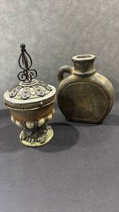 lot 1035 image: Decorative Lidded Urn with Metal Finial and Single-Handle Jug