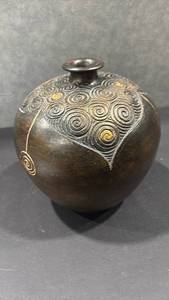 lot 1038 image: Decorative Metal Vessel with Spiral Inlay Design 12 inch tall