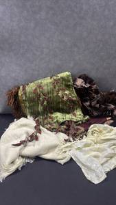 lot 1047 image: Decorative Scarves with Fringe Trim and Embroidered Details and Pillow