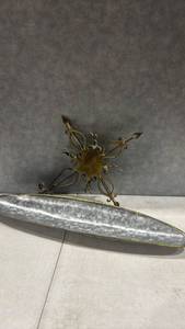 lot 1051 image: Metal Decorative Tray 28 inches with Ornamental Hanging Hardware Cross