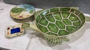 lot 1061 image: Pier One Imports Turtle Bowl with Plates