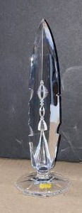 lot 2012 image: Crystal obelisk, reverse cut, 3 sides each with a different design