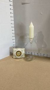 lot 2014 image: Lenox clock 2.75in x 5in,  with glass candleholder and candle