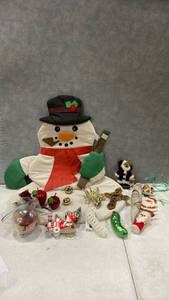 lot 2037 image: Holiday ornaments and fabric snowman