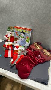 lot 2041 image: Holiday stockings, sturdy wreath hook, wine bottle gift bags and sticker mosaics