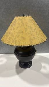 lot 4001 image: Table Lamp with Speckled Rawhide Parchment Paper Style Shade and Dark Brown Base